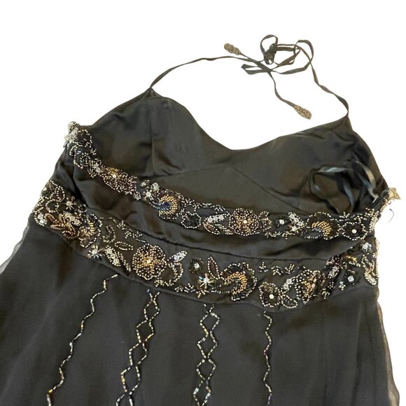 Adrianna Papell Black Beaded Halter Dress Size 12 Tags attached - Picture 9 of 15